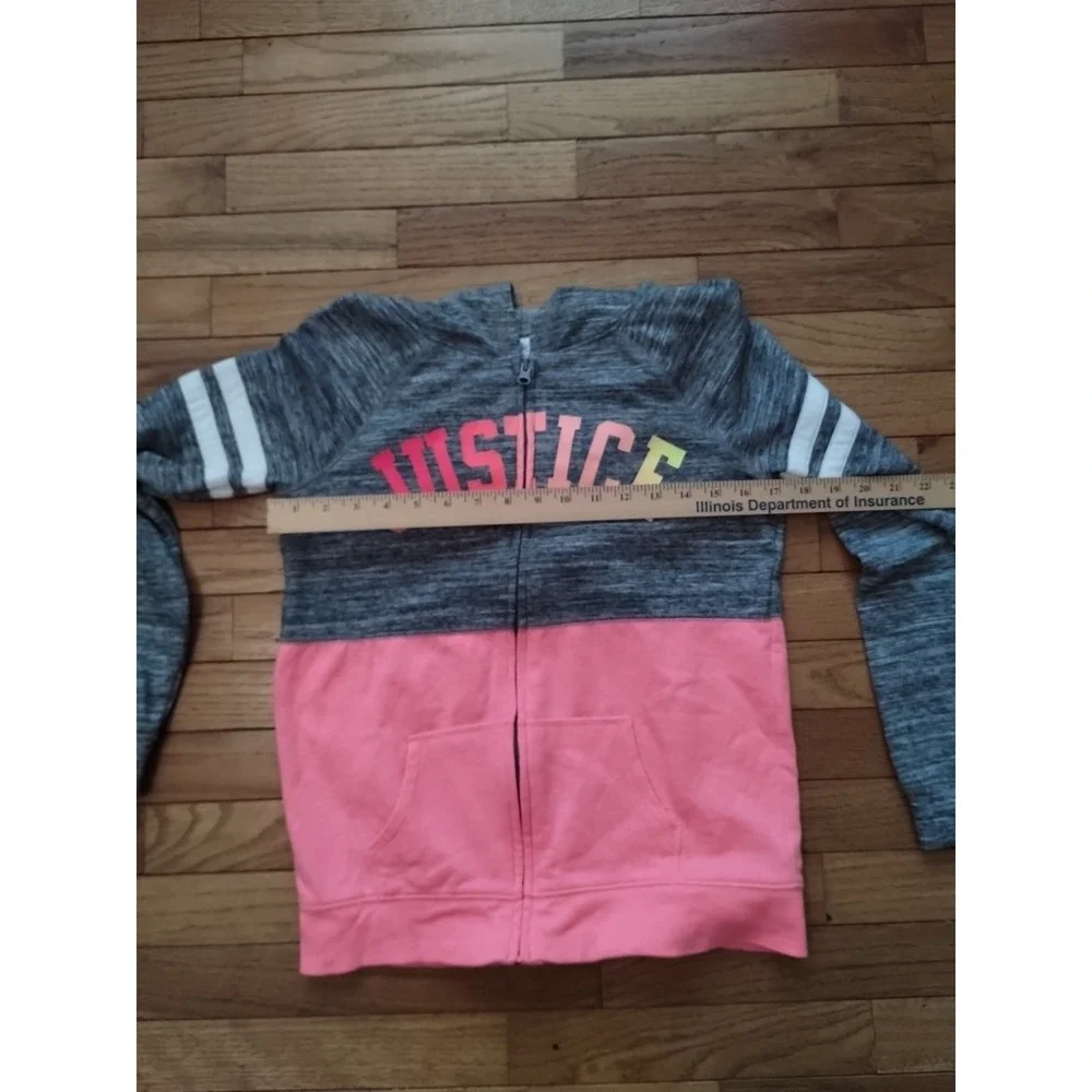 Justice Girls Large 12/14 Hooded Full Zip Sweatshirt Gray Orange
